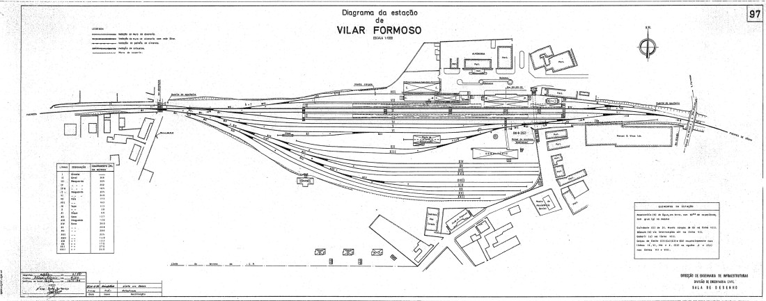 Diagrama de linhas (mapa da estação) da Estação Ferroviária de Vilar Formoso datado de 1992. Arquivo Técnico da IP, Infraestruturas de Portugal